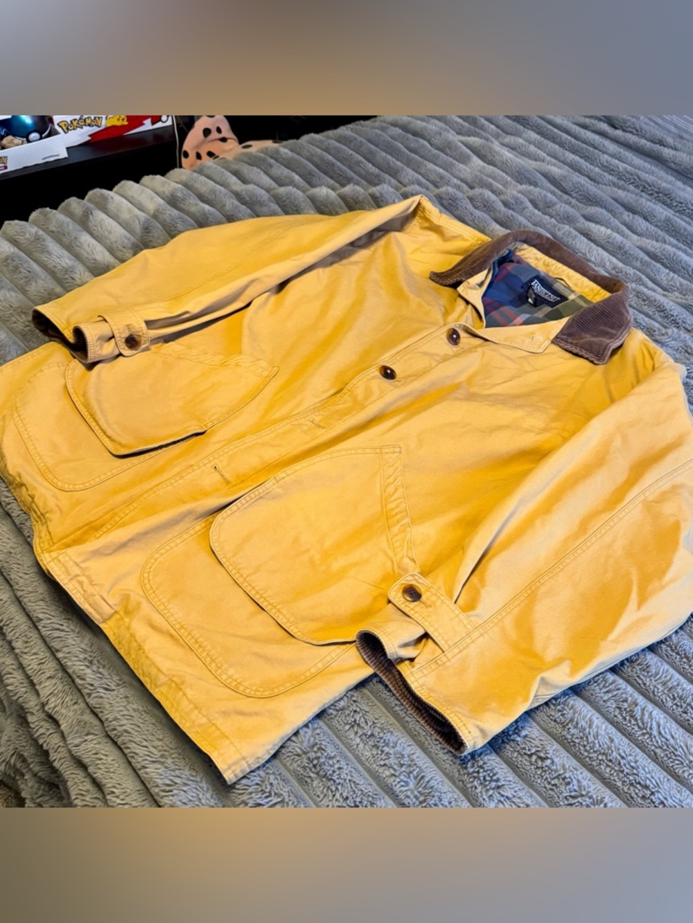 Vintage Lands End Chore Jacket Tan Khaki Fleece Lined Mens Tall XL - Picture 6 of 10
